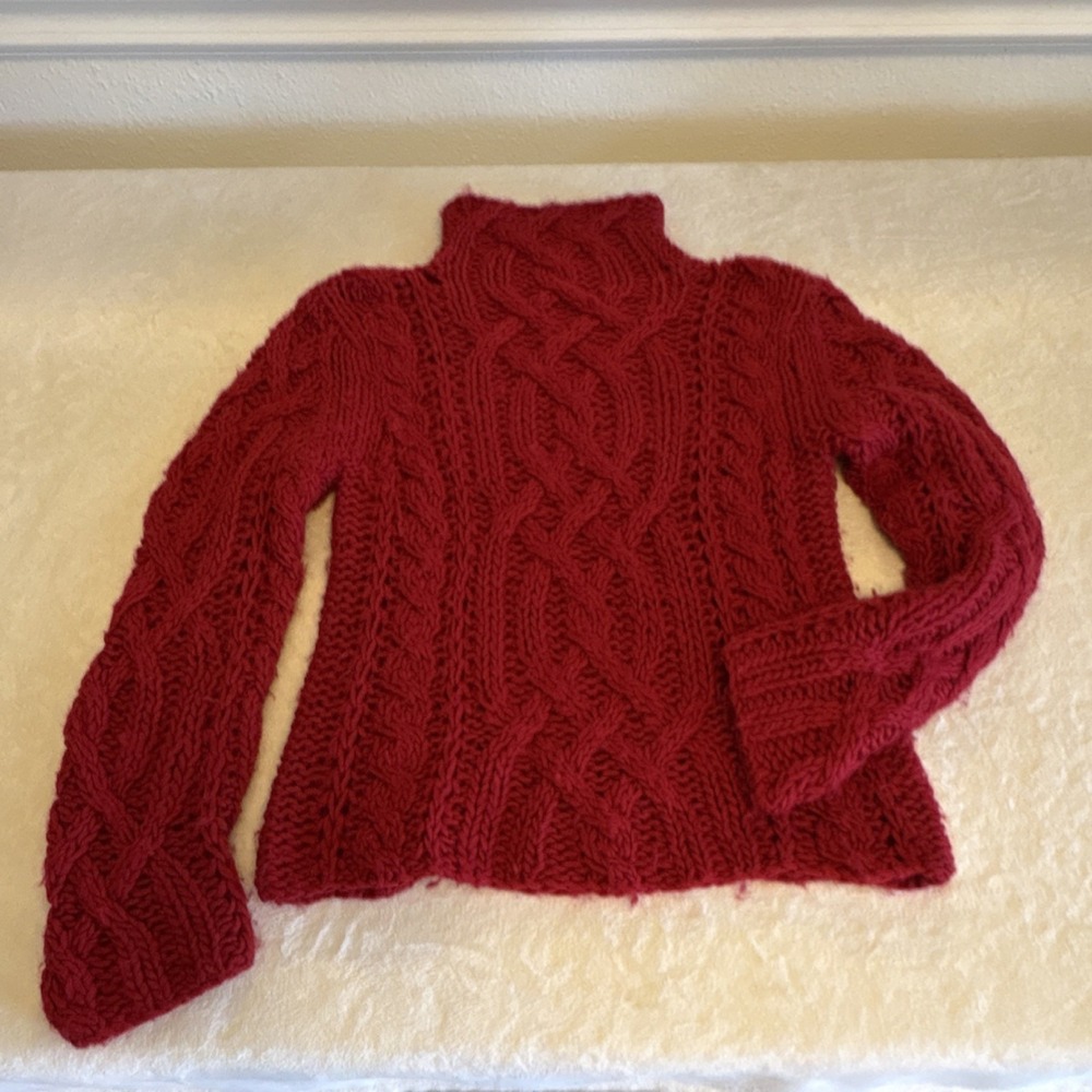 Jackpot Red Cable Knit Turtleneck Wool Blend Pullover Sweater Women's Size 2